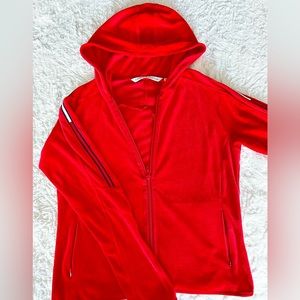 TOMMY HILFIGER women’s size large Velour jacket hoodie.  Red.